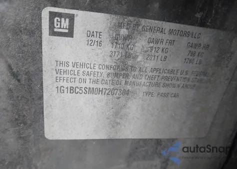 2017 Chevrolet Cruze Ls Auto from USA, damaged, VIN 1G1BC5SM0H7207304